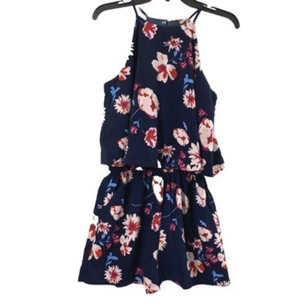 Womens Jumpsuit‎ Size Small Blue Pink Tropical 1 Piece Romper Resort Vacation
